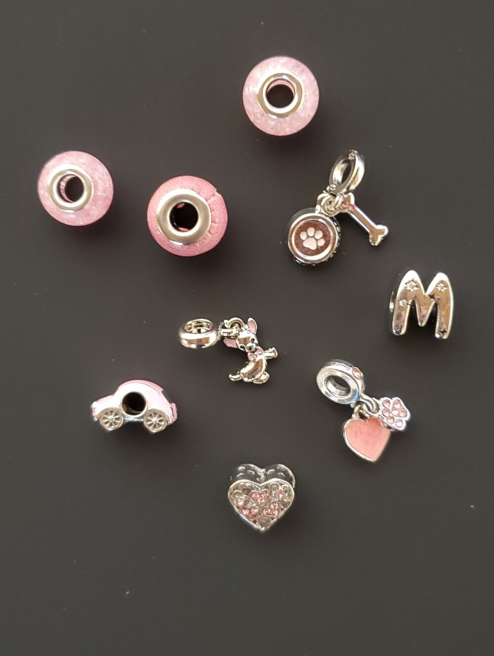 Lot of 9 Brand New Pink & Silver Tone European Charm Bead Dangles & Spacers - Picture 2 of 5